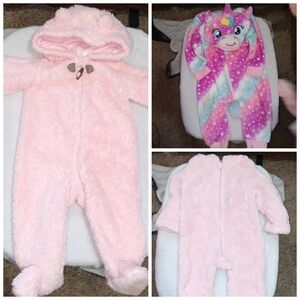 Baby Girl 9m Hooded Footie Onesie Bundle Fuzzy Soft Warm Carters, More EUC